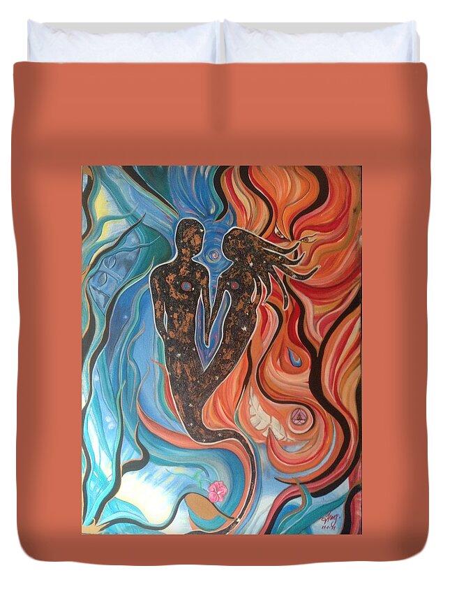 Masculine Duvet Cover featuring the painting Hand In Hand Forever by Tracy McDurmon