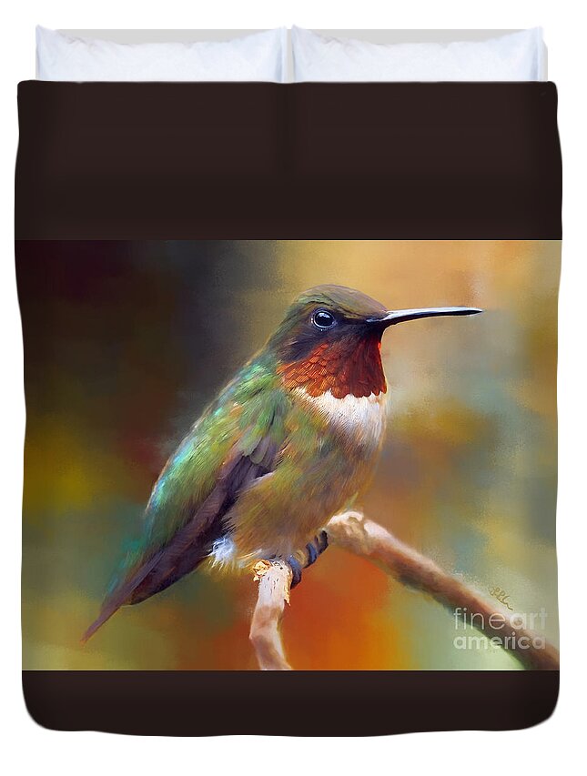 Hummingbird Duvet Cover featuring the painting Handsome Hummingbird by Tina LeCour