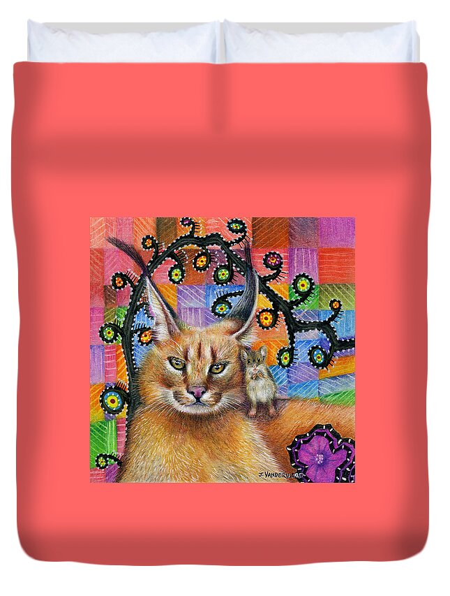 Cat Duvet Cover featuring the painting Hanging Out by Jacquelin L Vanderwood Westerman