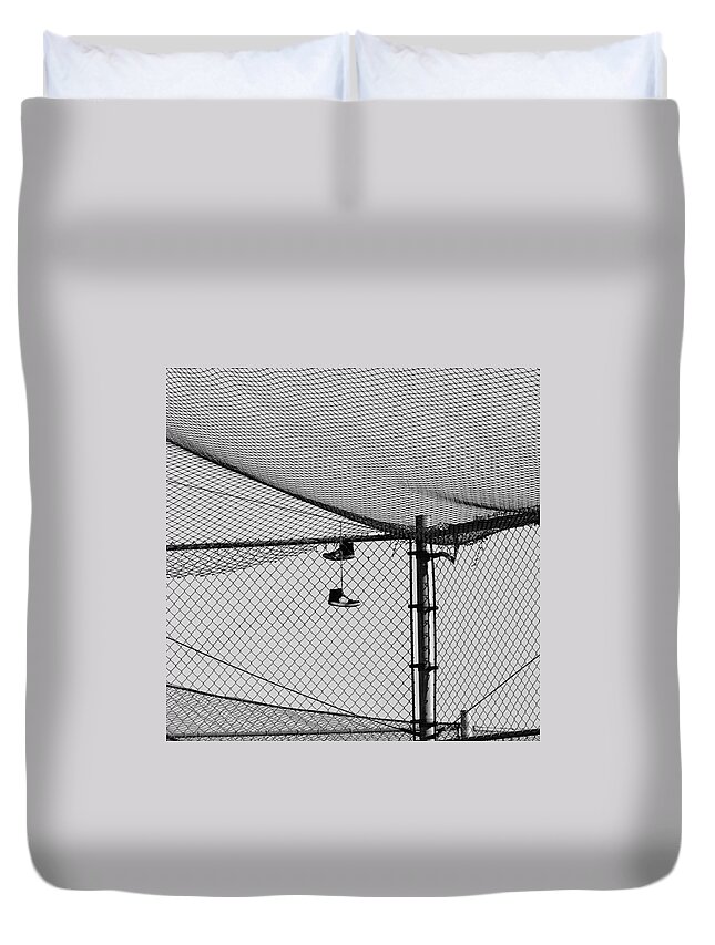 Urban Duvet Cover featuring the photograph Hanging Sneakers #1 by Leah McPhail