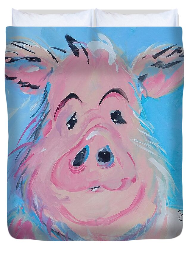 Pig Duvet Cover featuring the painting Hank by Terri Einer
