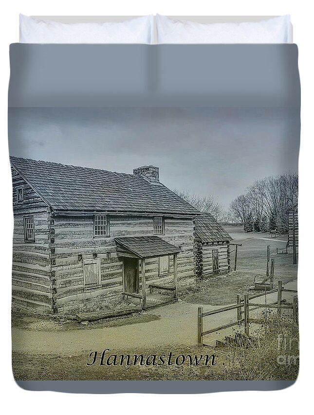 Hannastown Log Cabin One Duvet Cover featuring the digital art Hannastown Log Cabin Two by Randy Steele