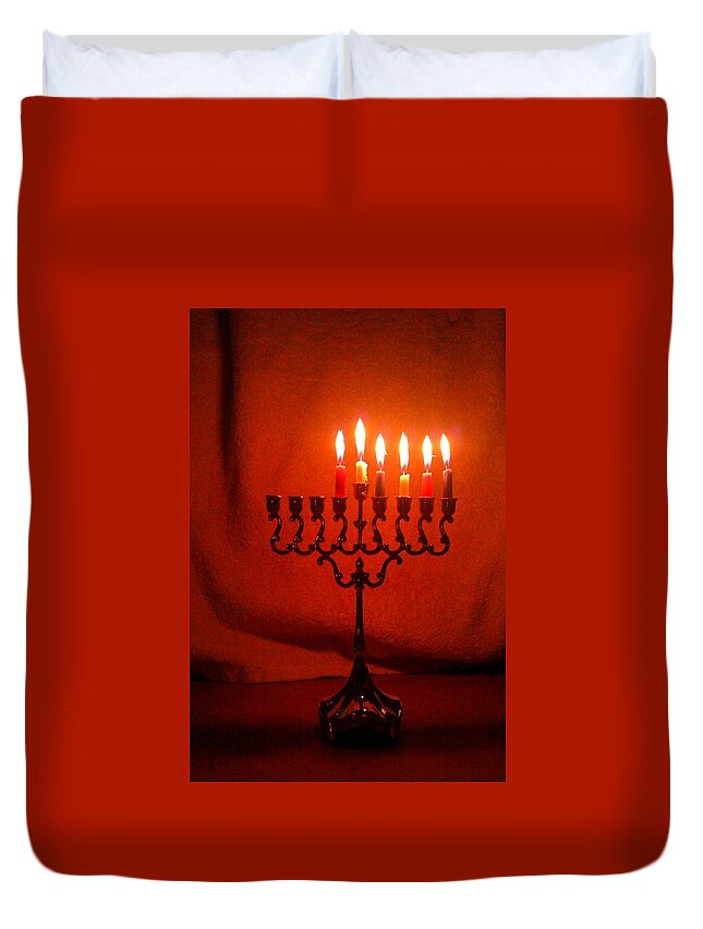 Hanukkah Duvet Cover featuring the photograph Hanukkah on Fifth Day by Nieve Andrea