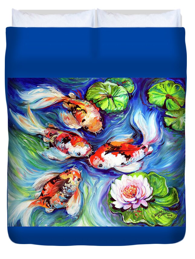 Koi Duvet Cover featuring the painting Happiness Koi by Marcia Baldwin