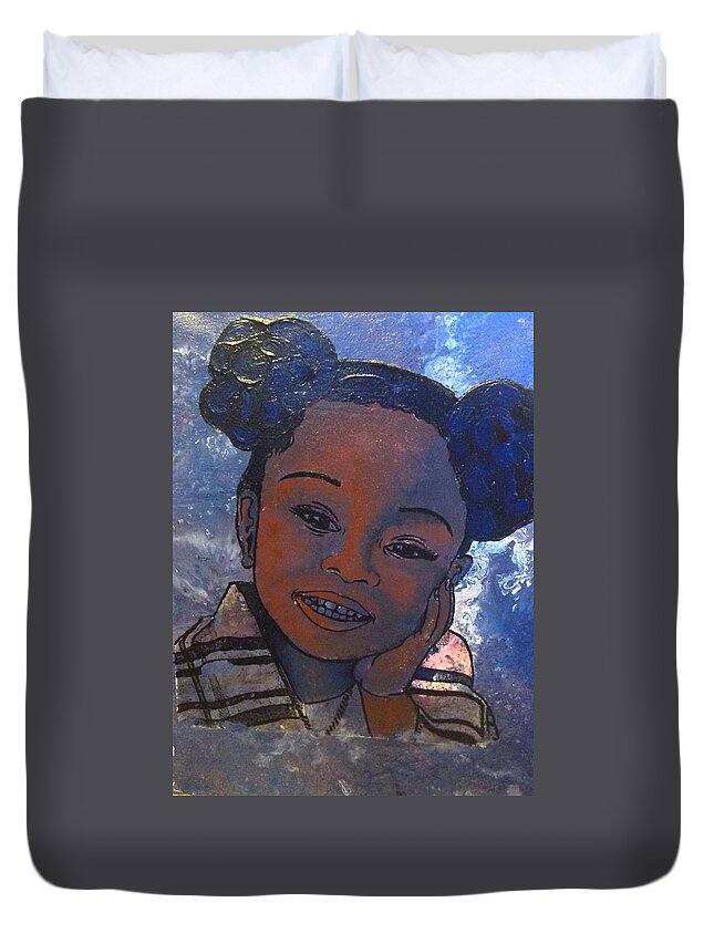 Acrylic Duvet Cover featuring the painting October Baby Girl by Karen Buford