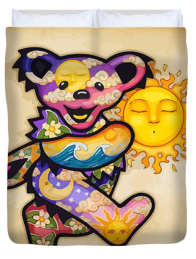 Grateful Dead Duvet Cover featuring the digital art Happy Bear and Sun by The Bear