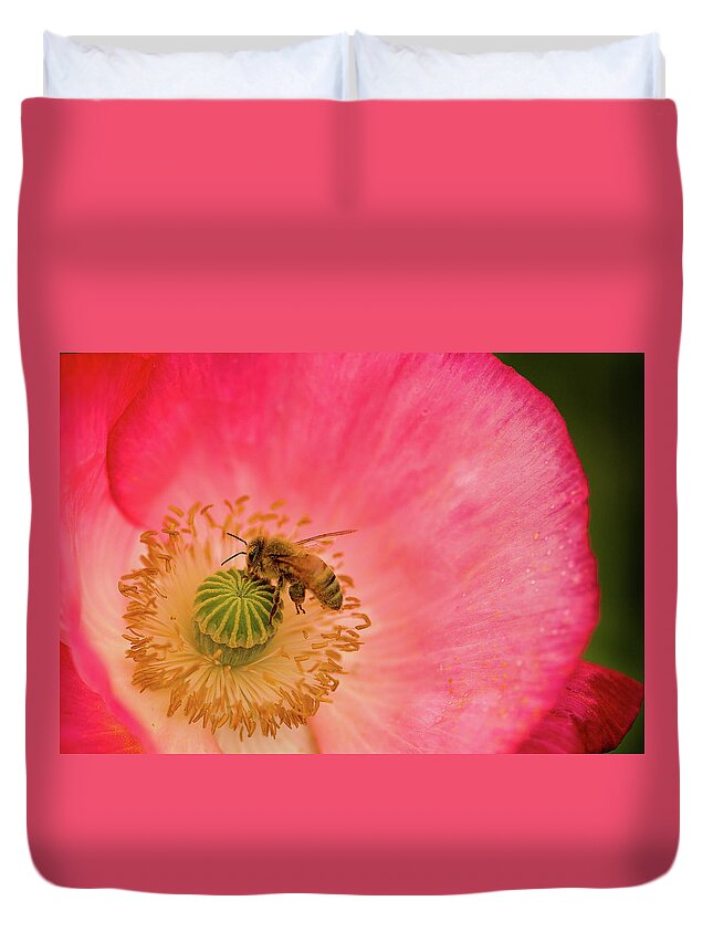 Bee Duvet Cover featuring the photograph Happy Bee by Bob Cournoyer