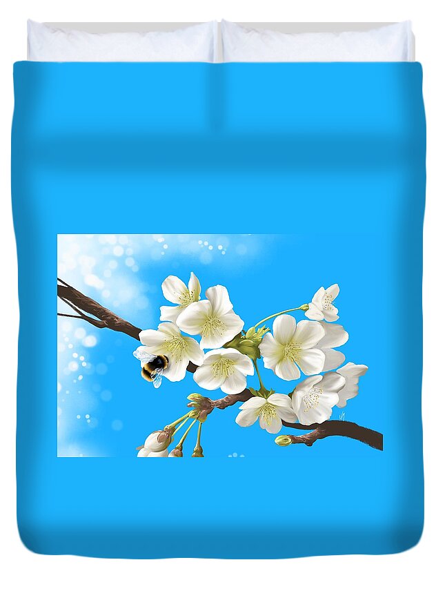 Bee Duvet Cover featuring the painting Happy bee by Veronica Minozzi