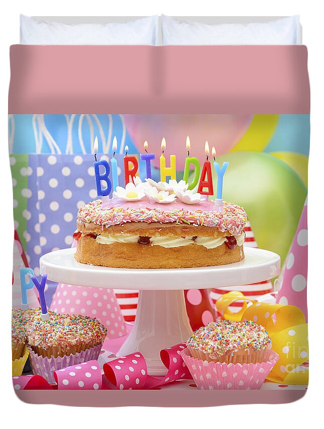 Balloon Duvet Cover featuring the photograph Happy Birthday Party Table by Milleflore Images