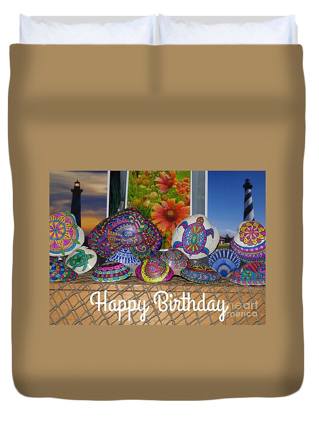 Shells Duvet Cover featuring the photograph Happy Birthday Shells by Jean Wright