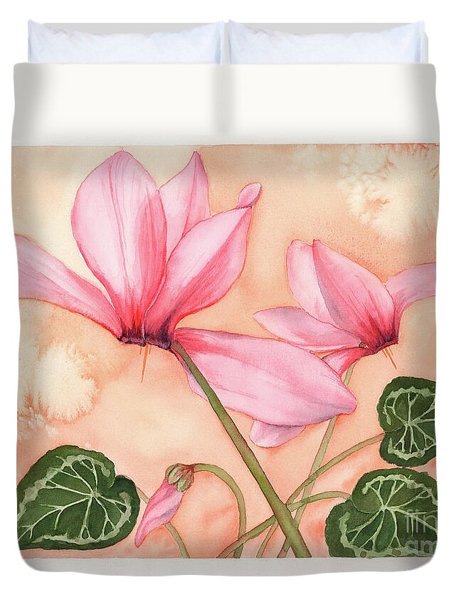 Cyclamen Duvet Cover featuring the painting Happy Dance by Hilda Wagner