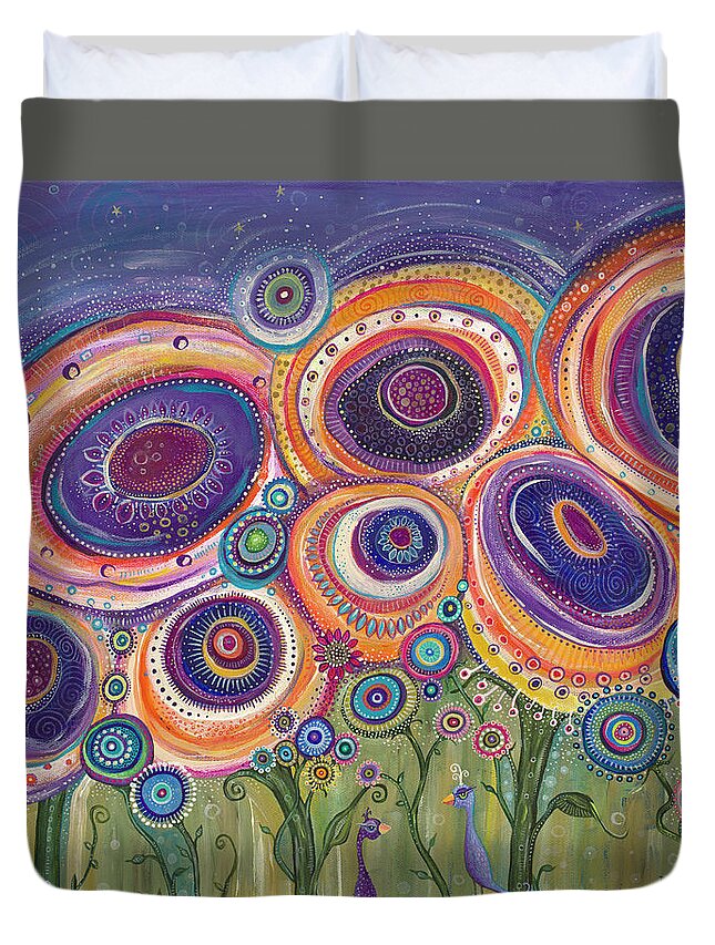 Flowers Duvet Cover featuring the painting Happy Dance by Tanielle Childers