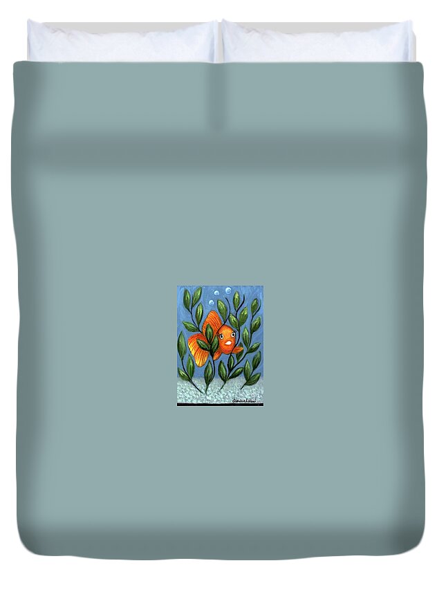 Goldfish Duvet Cover featuring the painting Happy Goldfish by Sandra Estes