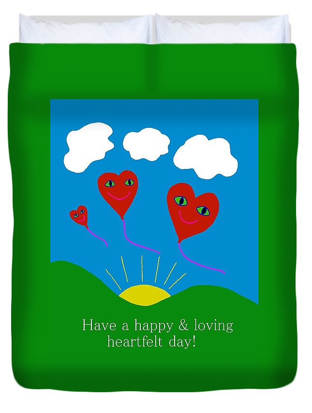 Hearts Duvet Cover featuring the digital art Happy Hearts by Laura Smith