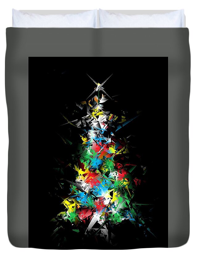 Christmas Card Duvet Cover featuring the digital art Happy Holidays - Abstract Tree - vertical by Ludwig Keck