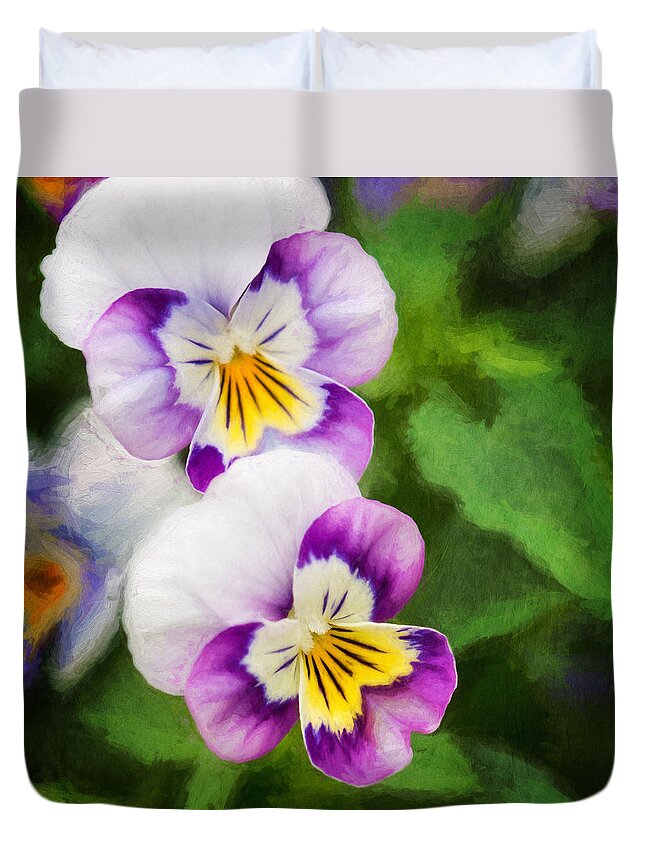 Pansies Duvet Cover featuring the photograph Happy Pansey Faces by Mary Jo Allen