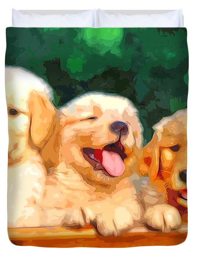 Happy Puppies Duvet Cover featuring the digital art Happy Puppies by Maciek Froncisz