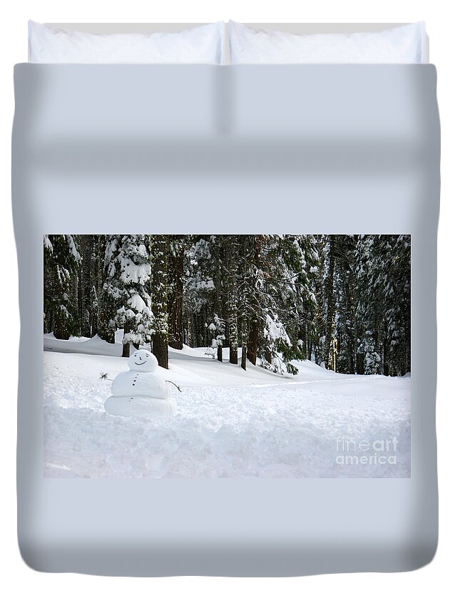 Snowman Duvet Cover featuring the photograph Happy Snowman by Christine Jepsen