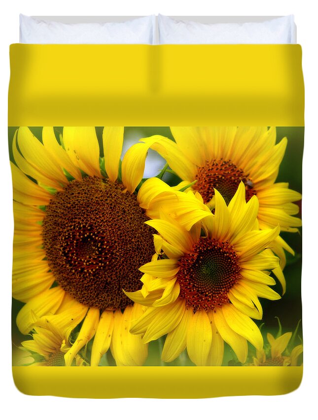 Nature Duvet Cover featuring the photograph Happy Sunflowers by Kay Novy