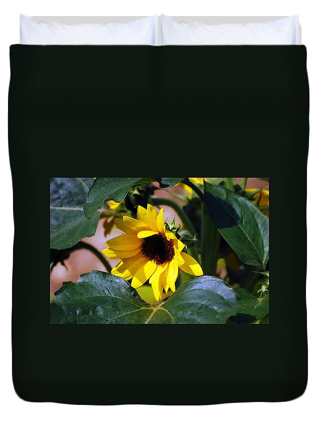Sunflower Duvet Cover featuring the photograph Happy To Be Yellow by Lori Tambakis