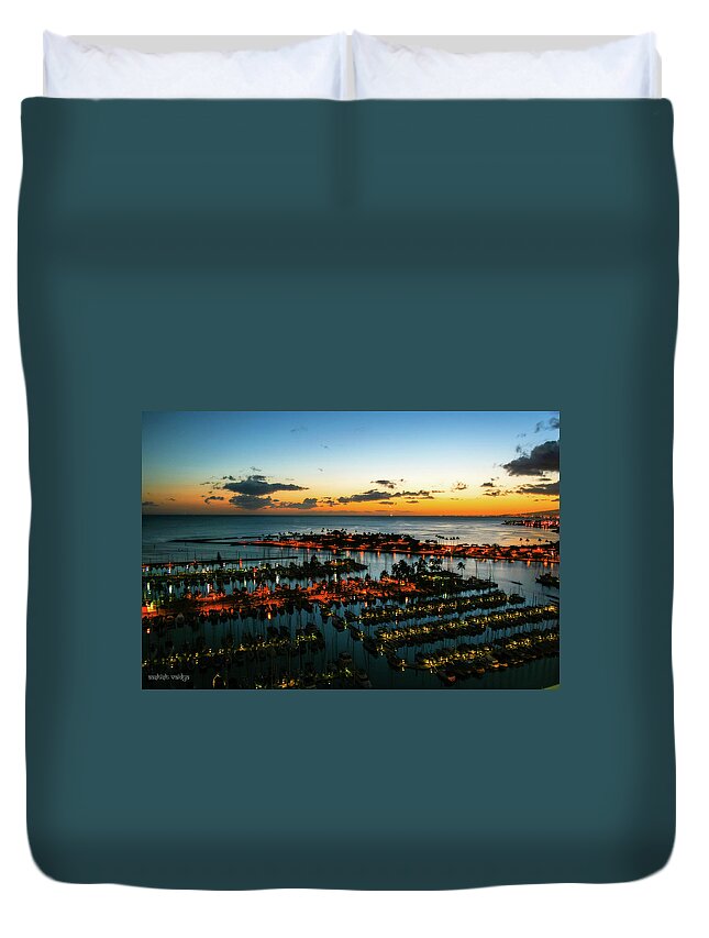 Blue Hour Duvet Cover featuring the photograph Harbor at Blue Hour by Aashish Vaidya