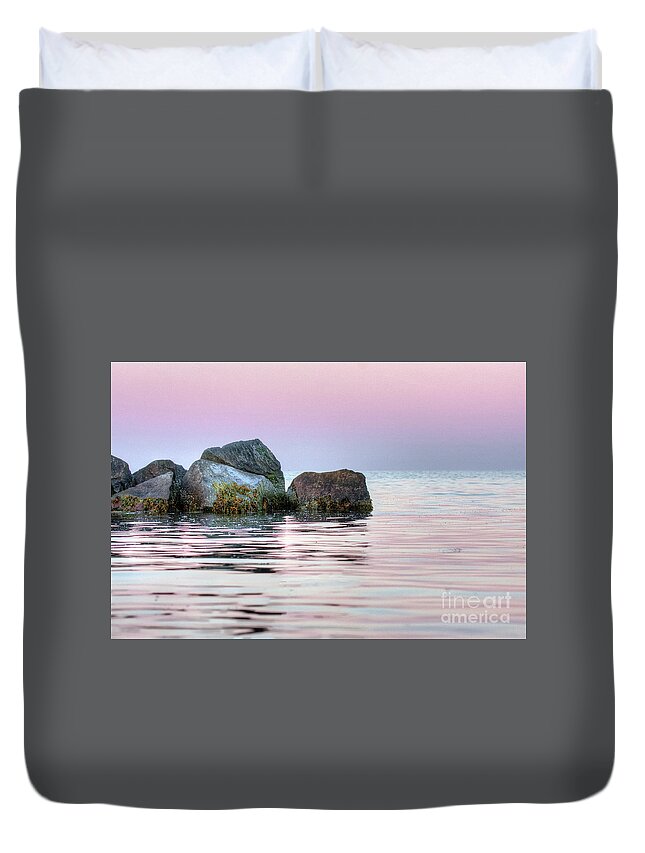 Monhegan Island Duvet Cover featuring the photograph Harbor Breakwater by Tom Cameron