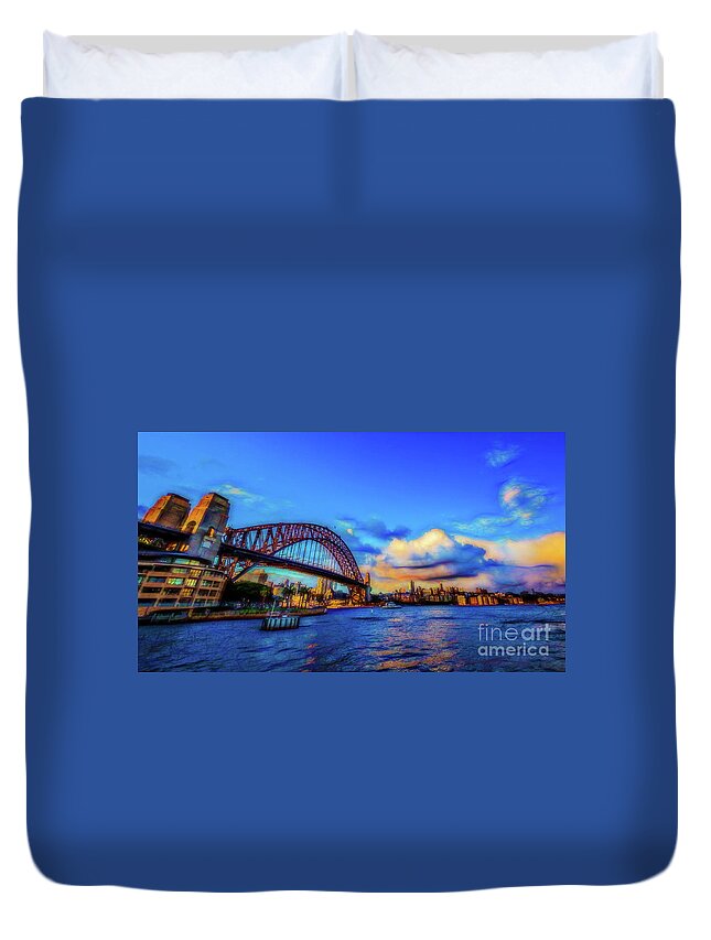 Water Duvet Cover featuring the photograph Harbor Bridge by Perry Webster