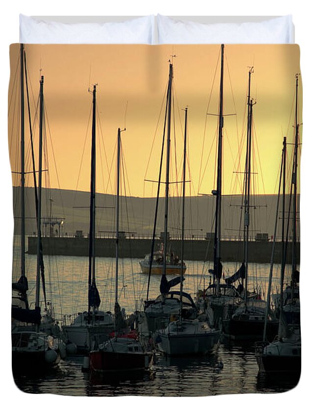 Weymouth Duvet Cover featuring the photograph Weymouth Harbor Sunrise uk by Stephen Melia