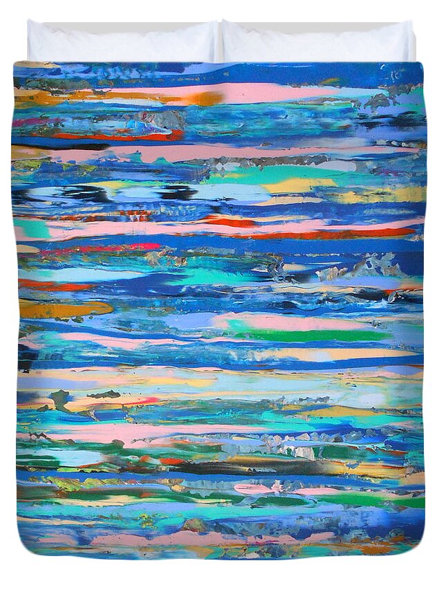 Water Duvet Cover featuring the painting Harbour lights- LARGE WORK by Angie Wright