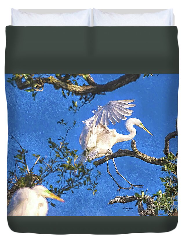 Egrets Duvet Cover featuring the digital art Hard Landing by DB Hayes