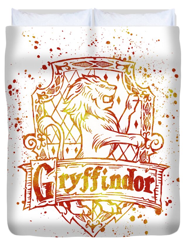 Harry Potter Duvet Cover featuring the painting Harry Potter Gryffindor House silhouette by Pablo Romero
