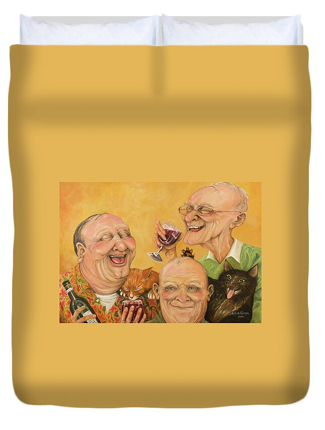 Men Duvet Cover featuring the painting Harry's Lodge Meeting by Shelly Wilkerson