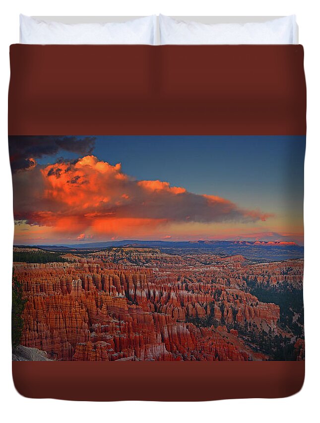 Moon Over Bryce National Park Duvet Cover featuring the photograph Harvest Moon Over Bryce National Park by Raymond Salani III