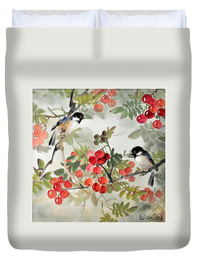 Birds Duvet Cover featuring the painting Harvest Time by Eileen Fong