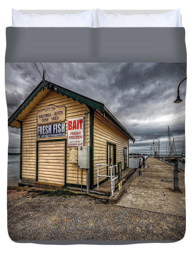 Hastings Duvet Cover featuring the photograph Hastings Jetty by Wayne Sherriff