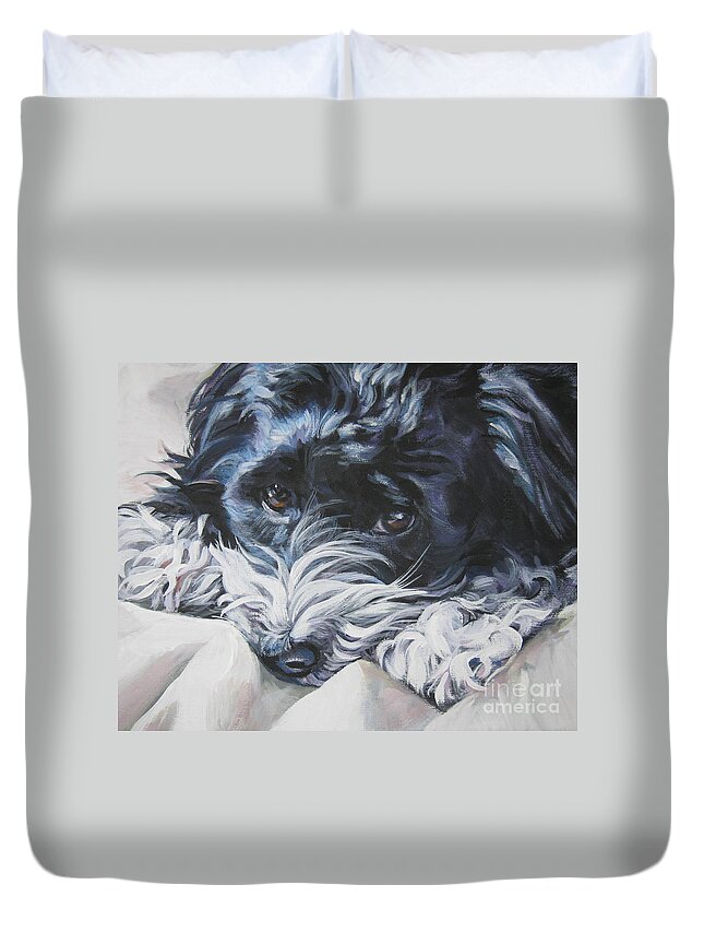 Havanese Duvet Cover featuring the painting Havanese black and white by Lee Ann Shepard