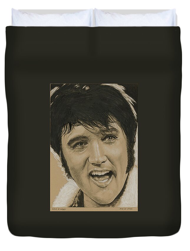 Elvis Duvet Cover featuring the drawing Have a happy by Rob De Vries