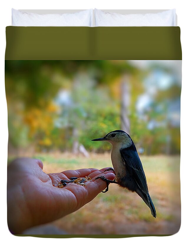 Bird Duvet Cover featuring the photograph Have a Seed by Lilia D