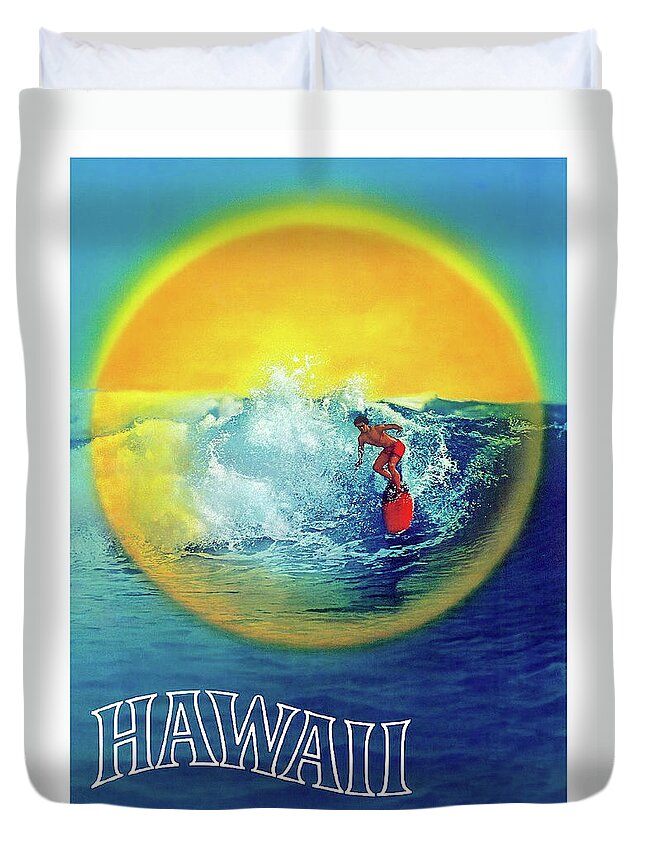 Hawaii Duvet Cover featuring the painting Hawaii, Sun surfer by Long Shot
