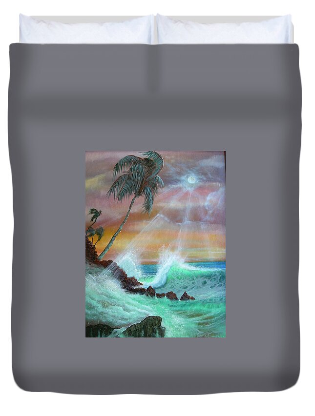 Hawaii Sunset Duvet Cover featuring the painting Hawaii Sunset by Leland Castro