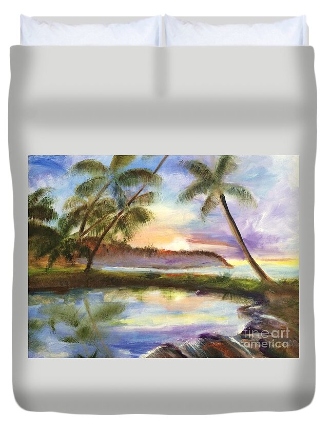 Hawaii Duvet Cover featuring the painting Hawaiian Landscape by Nancy Anton