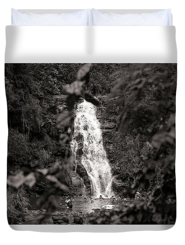 Waterfall Duvet Cover featuring the photograph Hawaiian Waimano Falls by Jason Hughes