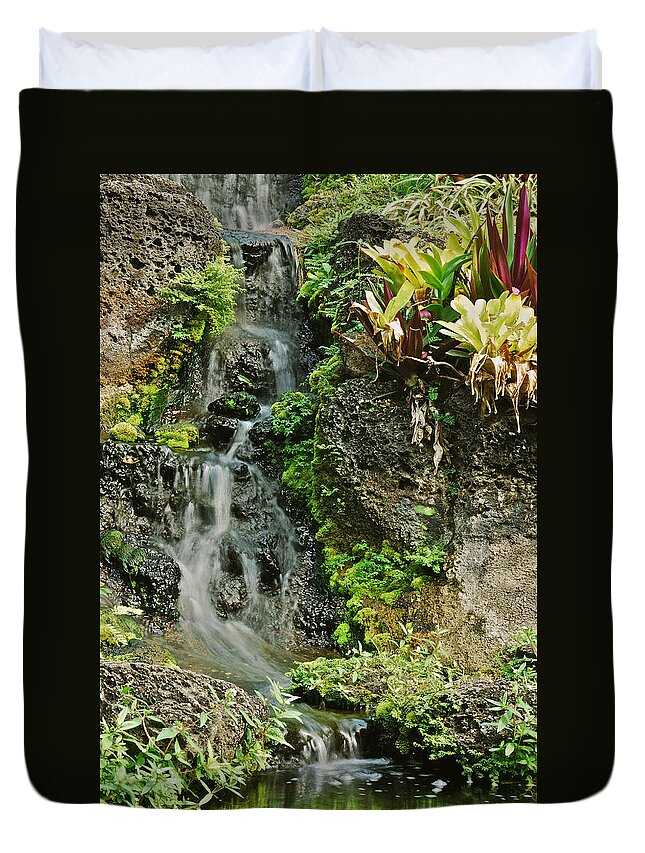 Waterfall Duvet Cover featuring the photograph Hawaiian Waterfall by Michael Peychich