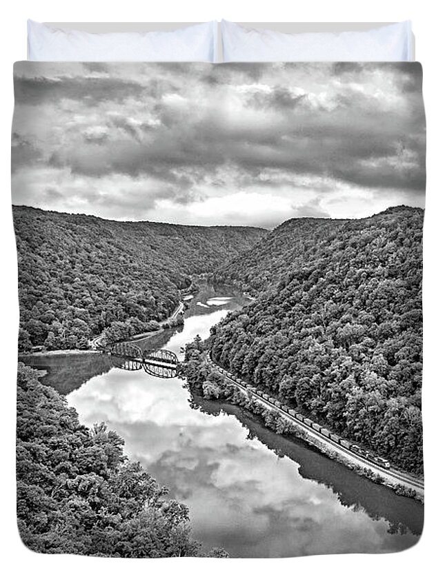 Landscape Duvet Cover featuring the photograph Hawk's Nest West Virginia 3 BW by Steve Harrington