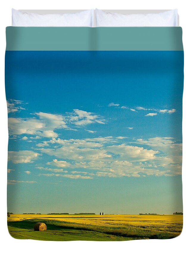 Farm Duvet Cover featuring the photograph Hay out there by Jana Rosenkranz