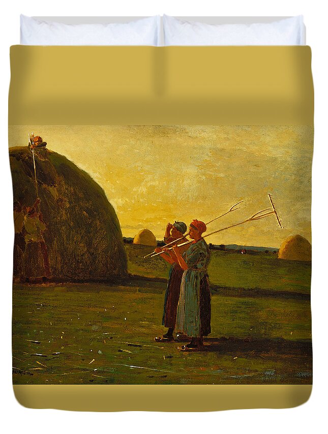Winslow Homer Duvet Cover featuring the painting Haymakers by Winslow Homer