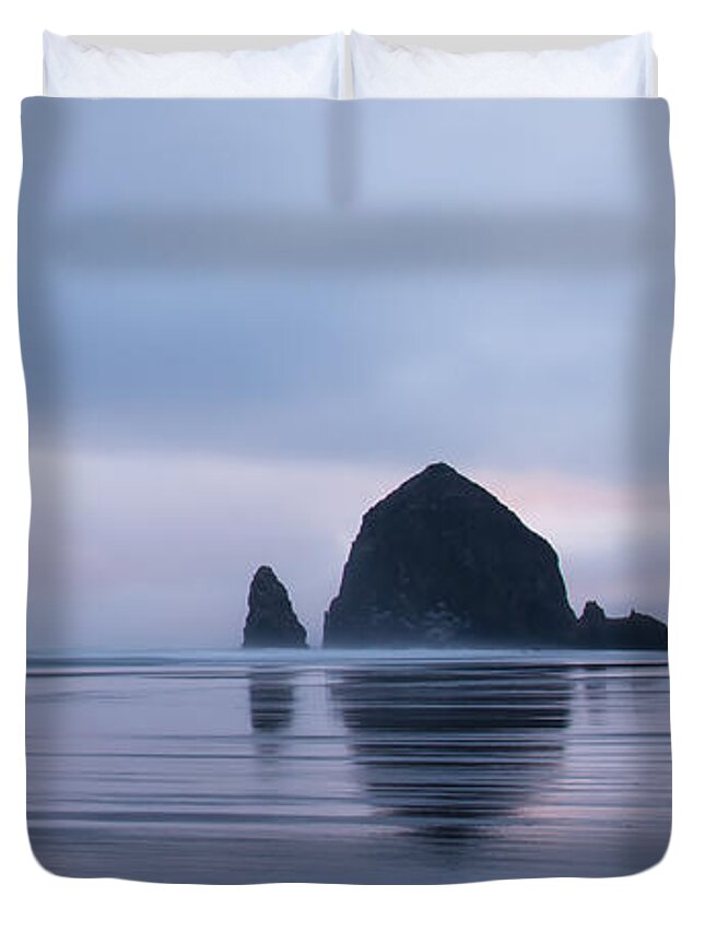 Cannon Beach Duvet Cover featuring the photograph Haystack and the Needles by Don Schwartz
