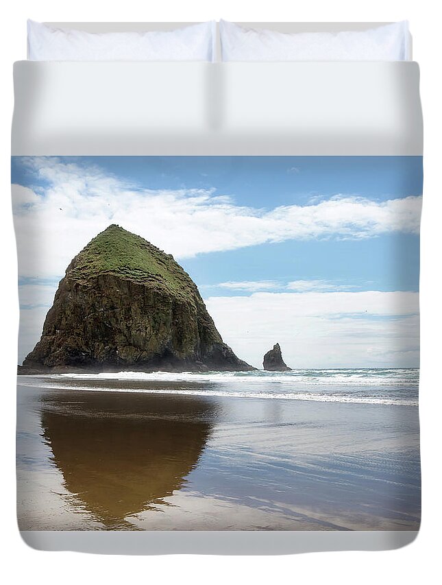 Cannon Beach Duvet Cover featuring the photograph Haystack Rock #1 by Rebecca Cozart