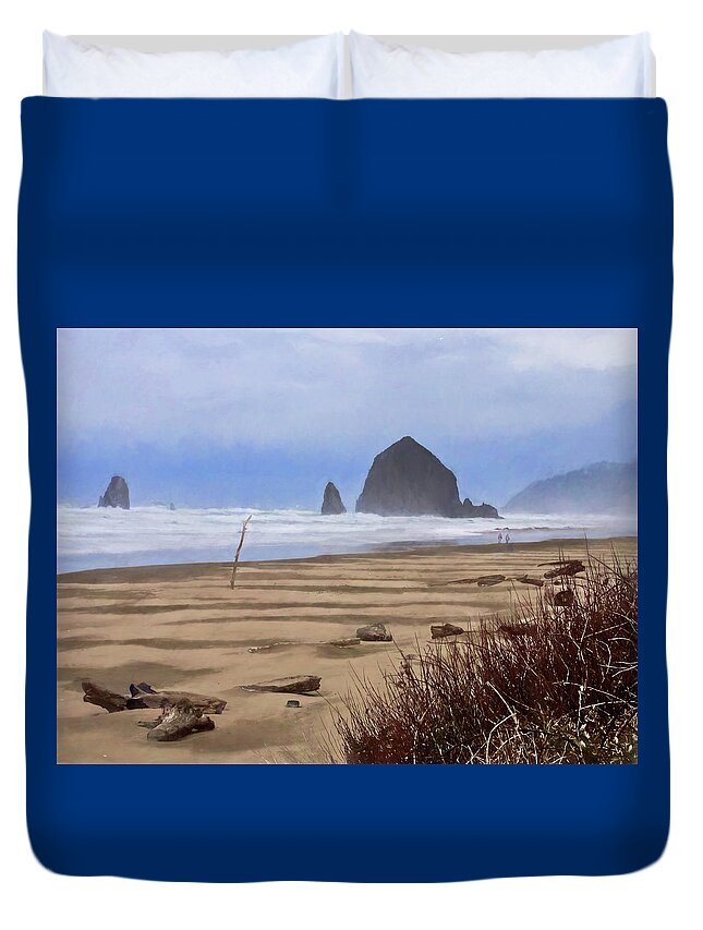 Haystack Rock Duvet Cover featuring the photograph Haystack Rock by Thom Zehrfeld