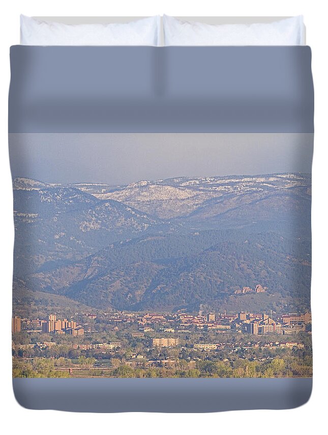 Colorado Duvet Cover featuring the photograph Hazy Low Cloud Morning Boulder Colorado University Scenic View by James BO Insogna